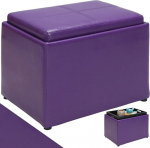 BAKAJI Bean Bag, Footstool with Inner Compartment and Lid, 2 in 1 Multipurpose Storage Box, Padded Seat, Stool for Living Room, Children's Room 58 x 40 x 40 cm (Purple Faux Leather)