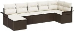 Rantry 7-teiliges Garten-Sofa-Set mit Kissen Braun Poly-Rattan Gartenlounge Model3345448
