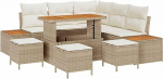 9-teiliges Garten-Sofa-Set mit Kissen Beige Poly-Rattan Akazie Gartenlounge Model3364871