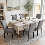 BonVache komplekt 6 s&ouml;&ouml;gitooli, k&ouml;&ouml;gitoolid, polsterdatud toolid k&otilde;rge seljatoega, t&auml;ispuidust jalad, linase v&auml;limusega, polsterdatud istmed s&ouml;&ouml;gituppa, elutuppa, t&ouml;&ouml;tuppa, tumehall, tume hall