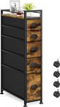 VASZOLA 5 sahtli kitsas kapp Slim Cabinet Skinny Storage Tower Chest, ideaalne v&auml;ikestele ruumidele vannituba magamistuba, pesumasin ja kuivati vahel, kerge mobiilne ratastel, tugevad kangast sahtlid, pruunid