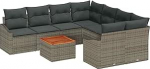 Rantry 9-teiliges Garten Sofa Set mit Kissen Grau Poly Rattan Akazie Gartenlounge Model3356480