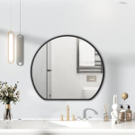 HIGHBATH Black Frame Mirror, 60cm suur vannitoa seinapeegel, pooleldi &uuml;mmargune vannitoa seinapeegel koju, dekoratiivne seinale paigaldatud kosmeetiline peegel vannitoa, garderoobi ja riietusruumi jaoks