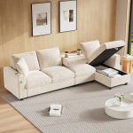 dowowdo diivanvoodi L-kujuline nurgadiivan - &scaron;enillkangast pikendatav diivanvoodi, hoiuruum ja v&auml;lja klapitav kohvilaud, USB-C laadimisport, valge, paremale/vasakule reguleeritav