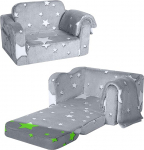 MeMoreCool Laste kokkupandav diivan, 2-in-1 v&auml;ikelapse diivanvoodi, laste tool koos unefunktsiooniga, mini diivan pehmeks nurgaks lastetoas, fantaasiarikas m&auml;ngusohva t&uuml;drukutele ja poistele, Hall t&auml;ht