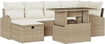 7-teiliges Garten-Sofa-Set mit Kissen Beige Poly-Rattan, 2-Sitzer Garten-Sofa mit Stauraum & Kissen Beige Poly-Rattan Gartenlounge Model3361090