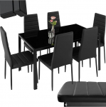 tectake&reg; Kitchen Table with Chairs, Dining Table and Set of 6 Dining Room Chairs, Modern Kitchen Chairs, Kitchen Furniture, High Gloss Glass Table, Dining Chairs for Kitchen Counter - Black/Black
