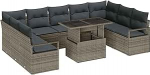 10-teiliges Garten Diivan Set mit Kissen Grau Poly Rattan Gartenlounge Model3357622