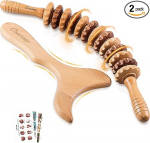 2-in-1 Wooden Therapy Massage Tools Set, Wooden Maderoterapia Kit or Lymphatic Drainage Massage Roller Kits for Muscle Relaxation, Body Shaping, Gua Sha Massage, Anti Cellulite, Beech