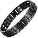 Rainso Mens Black Titanium Steel Double Row Magnetic Therapy Bracelet 4 Power Elements Pain Relief for Arthritis