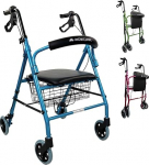 Mobiclinic, Escorial Rollator, European Brand, Foldable and Lightweight, Lockable Handbrakes, Walker for Senior, Aluminium, with Seat Backrest, Basket, 4 Wheels, Blue