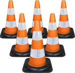 Street Solutions liikluskoonused, kaalutud liikluskoonused koju ja ettev&otilde;ttele, 100% ringlussev&otilde;etud PVC-st valmistatud rasked liikluskoonused, vee- ja tuulekindlad, 45 cm k&otilde;rged koonused, 6 kaupa pakendis