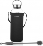 DE.KITCHEN&HIFUN Glasss Water Bottle 2000 ml, Large Borosilicate Glass 2L for Juice, Glass Water Bottle with Steel Cap Filter (1)