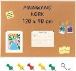 Creative Home 120 x 90 cm Large Cork Pin Board | Includes 5 Pin Board | Cork Board | Wooden Frame Memo Board | Made in the EU | Ideal for Office, School, Bedroom and Home