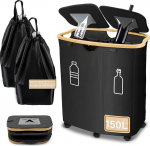 Hoiupudelite kogumiskonteiner 2 sektsiooni, 150 L hoiupudelite konteiner koos kaanega, konteiner t&uuml;hja ja j&auml;&auml;tmeklaasi ladustamine, k&ouml;&ouml;gikott koos 2 kandekotiga, veekindel mobiilne koos