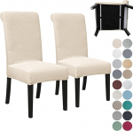 SPRINGRICO 2 Pack Dining Room Chair Covers with Seat Belt, Stretch Parsons Chair Slipcover Washable Kitchen Dining Chair Cover Removable Seat Protector Set of 2, S2 Beige