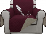ISSUNTEX Double Protection 100% Waterproof Chair Sofa Covers for Living Room, Couch Covers for Chair Sofa, Reversible Furniture Protector Sofa Cover for Dogs, Pets, Kids (Chair, Wine/Beige)
