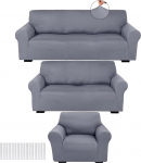 Peryiter Slipcover Set for Couch Milk Silk Spandex Furniture Covers for Sofa Loveseat Couch Armchair Shape Fit Stretchy Wrinkle Resistant Furniture Protector (Light Grey)