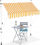 Relaxdays sisset&otilde;mmatav langevarreline markiis / klambrimarkiis, r&otilde;du p&auml;ikesekaitse, reguleeritav, erinevad laiused, kollased triibud, 200 x 120 cm, kollane