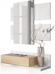Habitdesign Hallway with Drawer and Mirror, Entrance Furniture Model Tekkan Artik White and Canadian Oak Finish Dimensions: 75 cm (W) x 116 cm (H) x 29 cm (D)