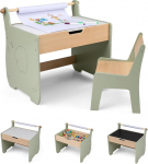 FANTASK 4 in 1 puidust laste laud koos tooliga, p&ouml;&ouml;ratav ja eemaldatav lauaplaat, maalimislaud koos hoiuruumiga ja paberirulli hoidjaga, lastele alates 3-aastastest lastest