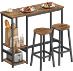 VASAGLE Baarilaud koos 2 baaritooliga s&ouml;&ouml;gikomplekt s&ouml;&ouml;gikomplekt koos hoiuriiuliga elutuppa k&ouml;&ouml;ki metallist raam lihtne kokkupanek Vintage Brown/Must LBT220KD01