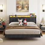 IRONCK polsterdatud voodi 160 x 200 cm, voodi 160 x 200 cm koos LED-valgustuse ja laadimisjaamaga (2 vahelduvvoolu pesa, USB + C-t&uuml;&uuml;pi pesa), voodiraam koos panipaigaga, ujuvvoodi kaheinimesevoodi lamellidega.