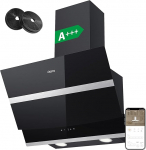 CIARRA A+++ ASB6736N 60 cm 650 m&sup3;/h peata seinakapuute roostevabast terasest must klaas ringlusv&auml;ljap&auml;&auml;suga App Controlled Upgrade Touch Control 4 taset Booster koos CBCF003 aktiivs&ouml;ega