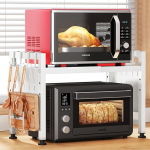 SAYZH mikrolaineahju riiul, 2-tasandiline laiendatav mikrolaineahju riiul, mikrolaineahju riiul korraldaja k&ouml;&ouml;gis 10 konksuga, paindlik laiendatav 40-70 cm, tasandiline k&ouml;&ouml;giriiul, mikrolaineahju statiiv, valge