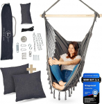 BELLAMATILDA rippuv tool 3 padjaga + 360&deg; paigaldustarvikud - XXL rippuv kiikumine &otilde;ues ja siseruumides t&auml;iskasvanutele ja lastele - rippuv iste / rippuv tool kuni 150 kg aeda, elutuppa