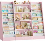 FOREHILL 129 cm lai lasteriiul, 14 riiuliga lasteraamatute riiul, puidust lastetoa m&ouml;&ouml;bel, m&auml;nguasjade riiul, riiul lastetuppa, lastetuppa, lugemisnurka, 129 x 120 x 35 cm.