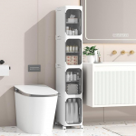 Enjinkail kitsas vannitoa kapp, vabalt seisev plastist hoium&ouml;&ouml;bel uksega, veekindel v&auml;ike ratastega veok&auml;ru elutuppa, k&ouml;&ouml;ki (21W x 127H x 34D, 4 tasandit)