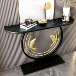 Eleganter, schwarzer 100 cm (39,3 Zoll) breiter, moderner Konsolentisch f&uuml;r Flur und Eingangsbereich, schmale Konsole f&uuml;r den Flur, Sofatisch in Marmoroptik - stilvolles Accessoire f&uuml;r Wohnz