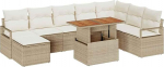 9-teiliges Garten Sofa Set mit Kissen Beige Poly Rattan Akazie, 2-Sitzer Garten Sofa mit Kissen Beige Poly Rattan Gartenlounge Model3349749