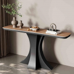 Moderner Konsolentisch f&uuml;r den Eingangsbereich, schmaler Sofatisch mit Metallfu&szlig;, 59 Zoll gro&szlig;e braune Konsole f&uuml;r Wohnzimmer und Flur, stilvolle und funktsionaalne M&ouml;bel f&uuml;r die Inneneinrichtu