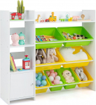SOARS Kids Shelf, Toy Rack with 8 Storage Boxes, 4 Open Shelves & Door, Bookcase, Nursery Shelf, Toy Organiser for Playroom, Bedroom, 112.5 x 30 x 100 cm