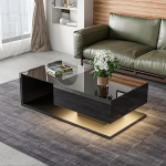 Soweiz kohvilaud, k&otilde;rgl&auml;ikega, k&uuml;ljelauad, klaasist ja LED efektiga kohvilaud, tugev konstruktsioon (105 x 55 x 32,5 cm) (must)