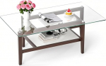 LIFEZEAL klaasist kohvilaud, stiilne elutoa laud, massiivpuidust 2 tasandiga, kaasaegne diivanilaud elutuppa, magamistuppa, 107 x 60 x 42 cm.