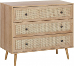 Beliani Modern Rectangular Chest of Drawers 3 Rattan Drawers Light Wood Colour Ponca