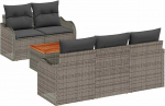 6-teiliges Garten Sofa Set mit Kissen Grau Poly Rattan Akazie, 2-Sitzer Garten Sofa mit Stauraum und Kissen Grau Poly Rattan Gartenlounge Model3356060