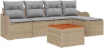 6-teiliges Garten Sofa Set mit Kissen Beige Poly Rattan Akazie, 2-Sitzer Garten Sofa mit Kissen Beige Poly Rattan Gartenlounge Model3347441