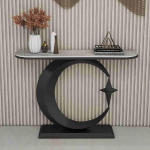Schmaler Konsolentisch f&uuml;r den Eingangsbereich - Langer Sofatisch f&uuml;r den Flur mit geometrischem Metallrahmen, Akzenttisch f&uuml;r Wohnzimmer und Foyer, 150 cm, schwarzes Finish