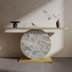 Kaasaegne akentne konsoollaud kiltkivi plaadiga, pikk ja kitsas, dekoratiivne diivanilaud, loominguline &uuml;mmargune tugev alus koos hoiukastidega elutuppa (kuldne D, 120 cm).