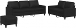 Mustast kunstnahast 2 3-kohaline diivan koos jalatoaga elutoa m&ouml;&ouml;bel Max 110kg istme kohta Model3201423