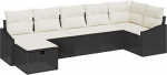 7-teiliges Garten Sofaset mit Kissen, Schwarzes Poly Rattan Gartenlounge Model3360628