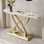 Goldener Halbmond-Akzent-Konsolentisch, schmaler Eingangstisch aus Felsplatten mit Stauraum, stilvoller Sofatisch f&uuml;r das Wohnzimmer, 150 cm/59 Zoll Flur-Verandaschrank