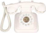 Vintage lauatelefon, Retro vanamoodne klassikaline juhtmega telefon suure nupuga, dekoratiivne antiikne lauatelefon kodukontorisse, kontorisse, hotelli, koju