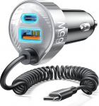 LISEN 65 W Sigaretis&uuml;&uuml;taja USB C 1,5 m autolaadija USB C spiraalkaabel Kiire autolaadija PD&QC3.0 laadimiskaabel auto mobiiltelefoni 12 V USB adapter jagamispesa iPhone 16 15 Pro Max, Samsung jaoks.