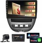 Autoraadio Peugeot 107/Toyota Aygo/Citroen C1 2004-2014, 8-tuumaline 4+64GB Android 15 Qualcomm Snapdragon kiip, 9-tolline raadio traadita Carplay Android auto GPS WiFi DSP RDS/FM tagurdega