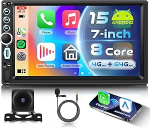 8 Core 4G + 64G Android 15 autoraadio 2 DIN juhtmevaba Carplay Android auto, 7-tolline puuteekraaniga autoraadio toetus Bluetooth FM RDS raadio GPS Wi-Fi link peegeldus USB / t&uuml;&uuml;p C tagurduskaamera